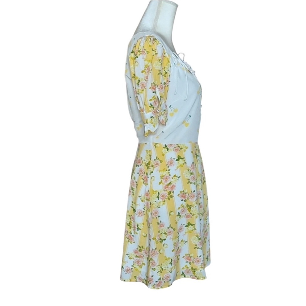 For Love & Lemons Savannah Wrap Mini Dress in Buttercreme Floral Puff Sleeve, S - Picture 11 of 15